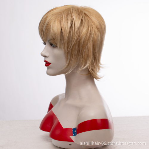 Wholesale heat resistant stort mix flaxen hair 4inch wig synthetic hair wigs for women